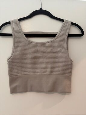 Seamless Ribbed Longline Workout Tank Bra Taupe | Waffle Knit Athleisure Top